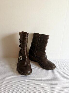 Lassen Dark Brown Leather Mid-Calf Wedge Boot Size  71/2